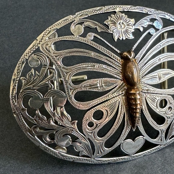 Fleming Butterfly Belt Buckle Sterling Silver Filigree Etched Coastal Cowgirl - Picture 5 of 15